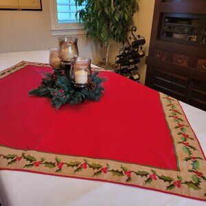 Red Holiday Table Scarf with jute trim